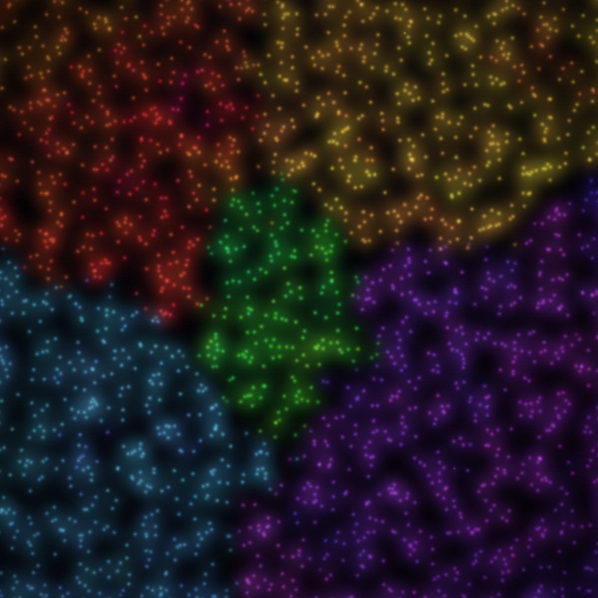 Genetic Evolution &mdash; five competing lineages of glowing organisms in darkness