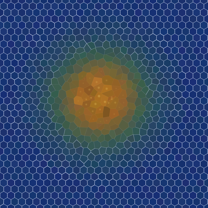 Organic Geometry &mdash; hexagonal grid dissolving into warm cellular forms at center