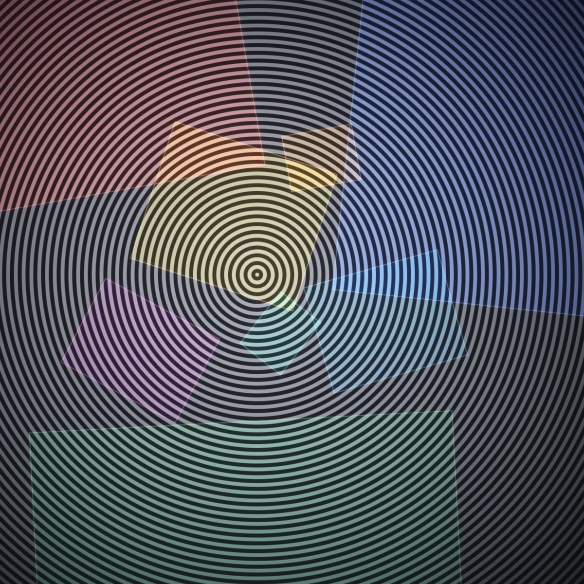 Transparency &mdash; concentric rings seen through overlapping translucent colored panels